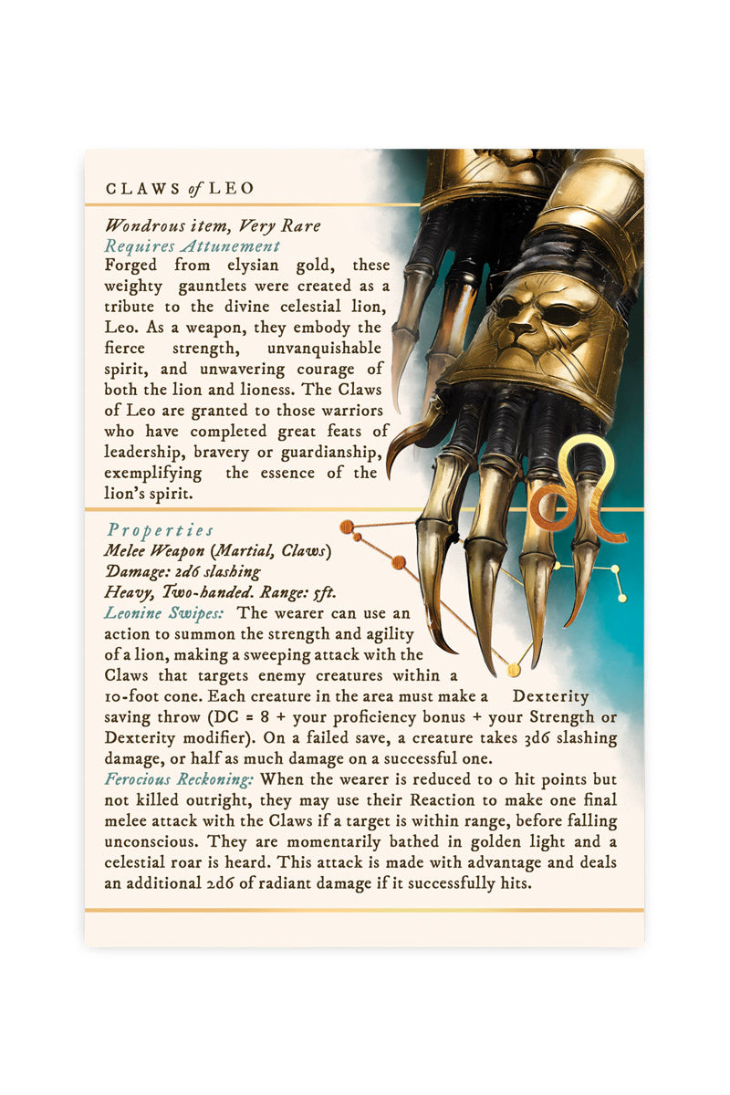 Claws of Leo - June Zodiac Item Card
