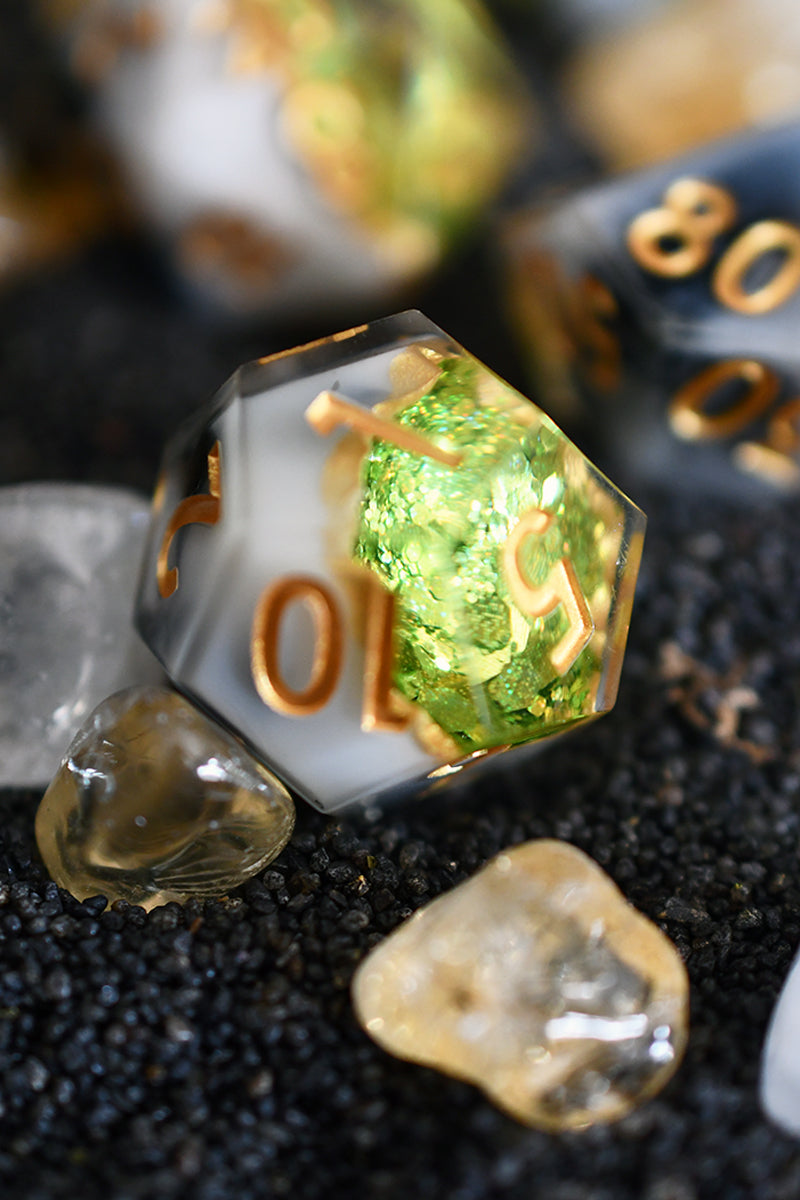 Emerald Geode - Premium Sharp Edge Dice Set