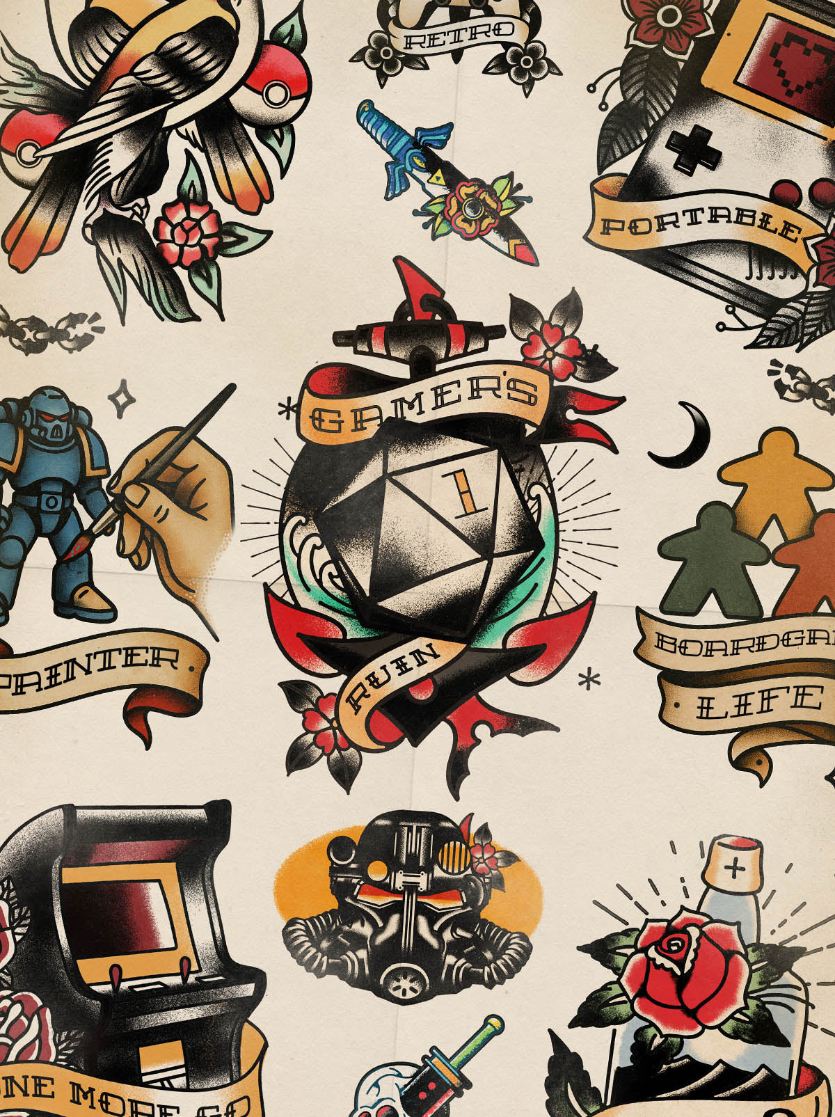 Gaming Tattoo Flash - Art Print