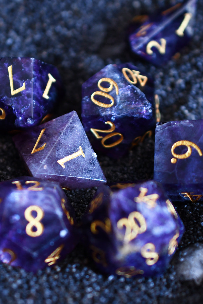 Purple Fluorite Gemstone Dice Set