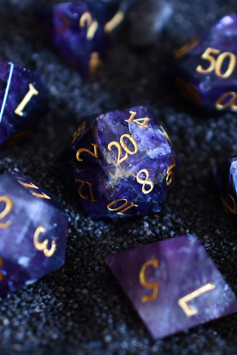 Purple Fluorite Gemstone Dice Set