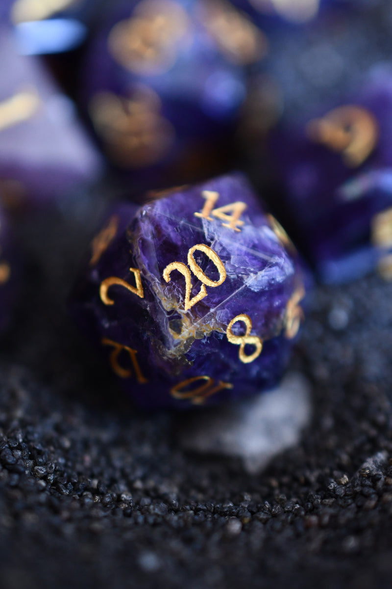 Purple Fluorite Gemstone Dice Set