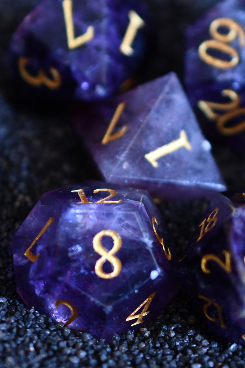 Purple Fluorite Gemstone Dice Set