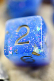 Atlantis - Gold and Holographic Flake Acrylic Dice Set - GAMETEEUK