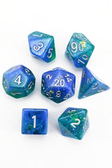 Deep Lagoon - Gold and Holographic Flake Acrylic Dice Set - GAMETEEUK
