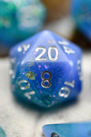 Deep Lagoon - Gold and Holographic Flake Acrylic Dice Set - GAMETEEUK