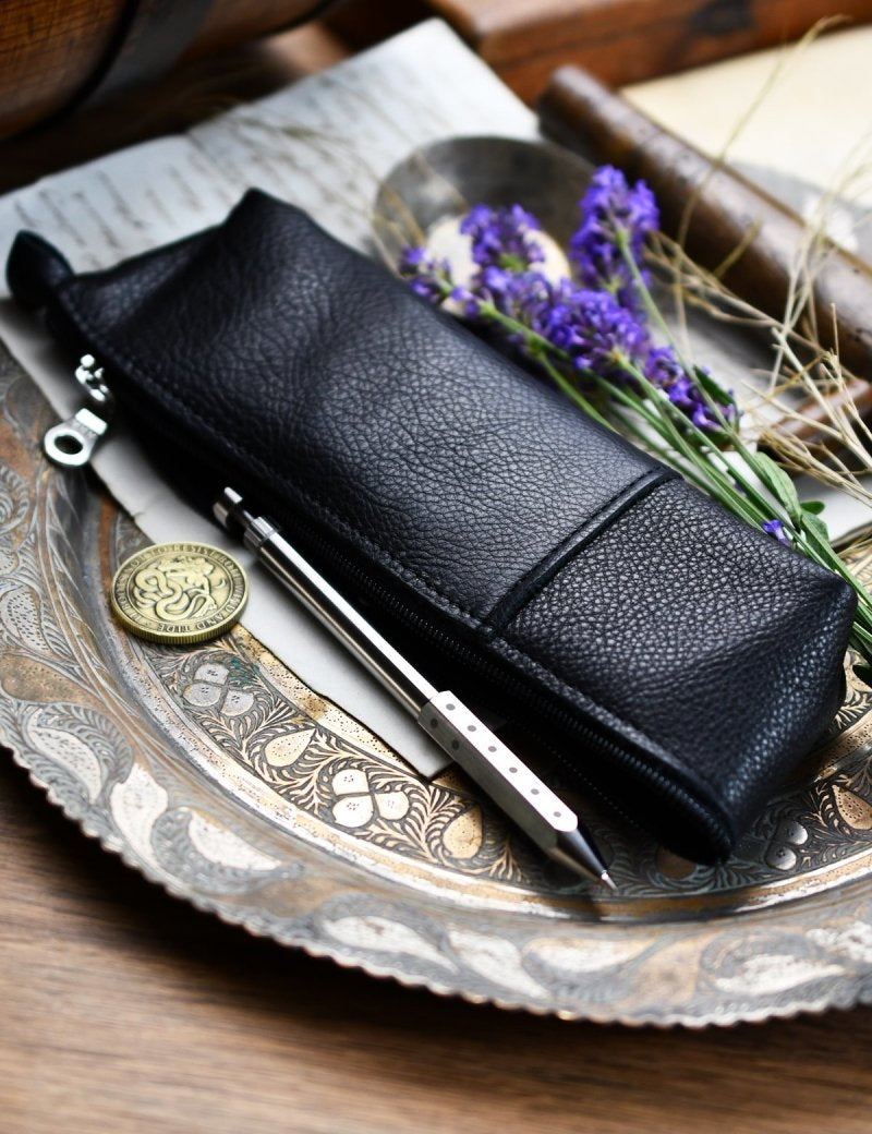 Fine Leather Pencil Case - Midnight Black - GAMETEEUK