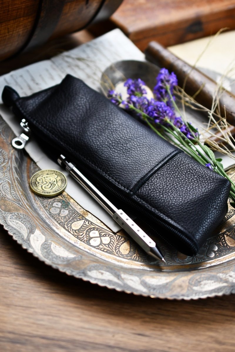 Fine Leather Pencil Case - Midnight Black - GAMETEEUK