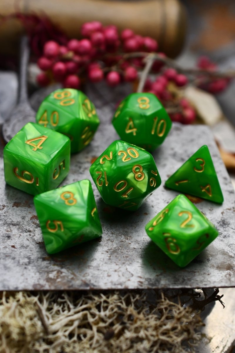 Incantation - Emerald Lustre-Sheen Acrylic Dice Set - GAMETEEUK