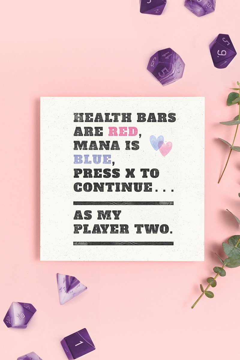 Player Two - Valentine Gaming Greetings Card - GAMETEEUK