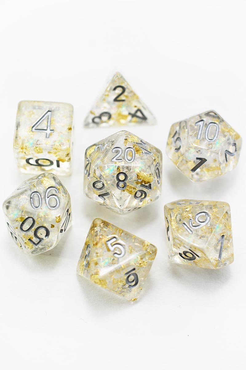 Quintessence of Diamond - 24k Gold Flake Acrylic Dice Set - GAMETEEUK