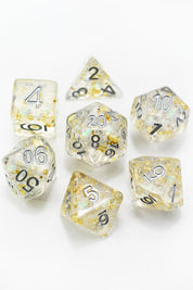 Quintessence of Diamond - 24k Gold Flake Acrylic Dice Set - GAMETEEUK
