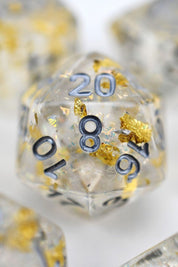 Quintessence of Diamond - 24k Gold Flake Acrylic Dice Set - GAMETEEUK