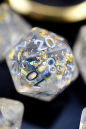 Quintessence of Diamond - 24k Gold Flake Acrylic Dice Set - GAMETEEUK