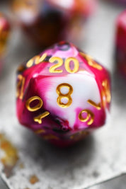 Raspberry Ripple - Harlequin Acrylic Dice Set - GAMETEEUK