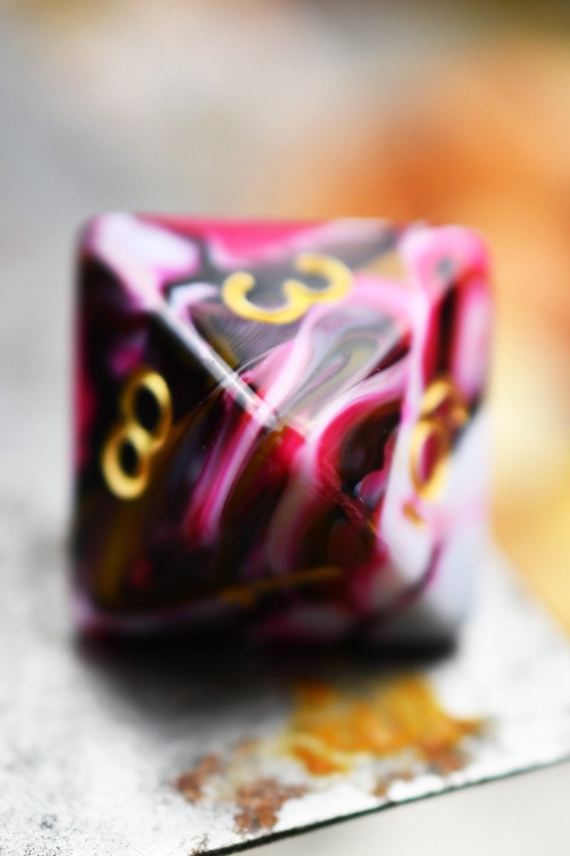 Raspberry Ripple - Harlequin Acrylic Dice Set - GAMETEEUK