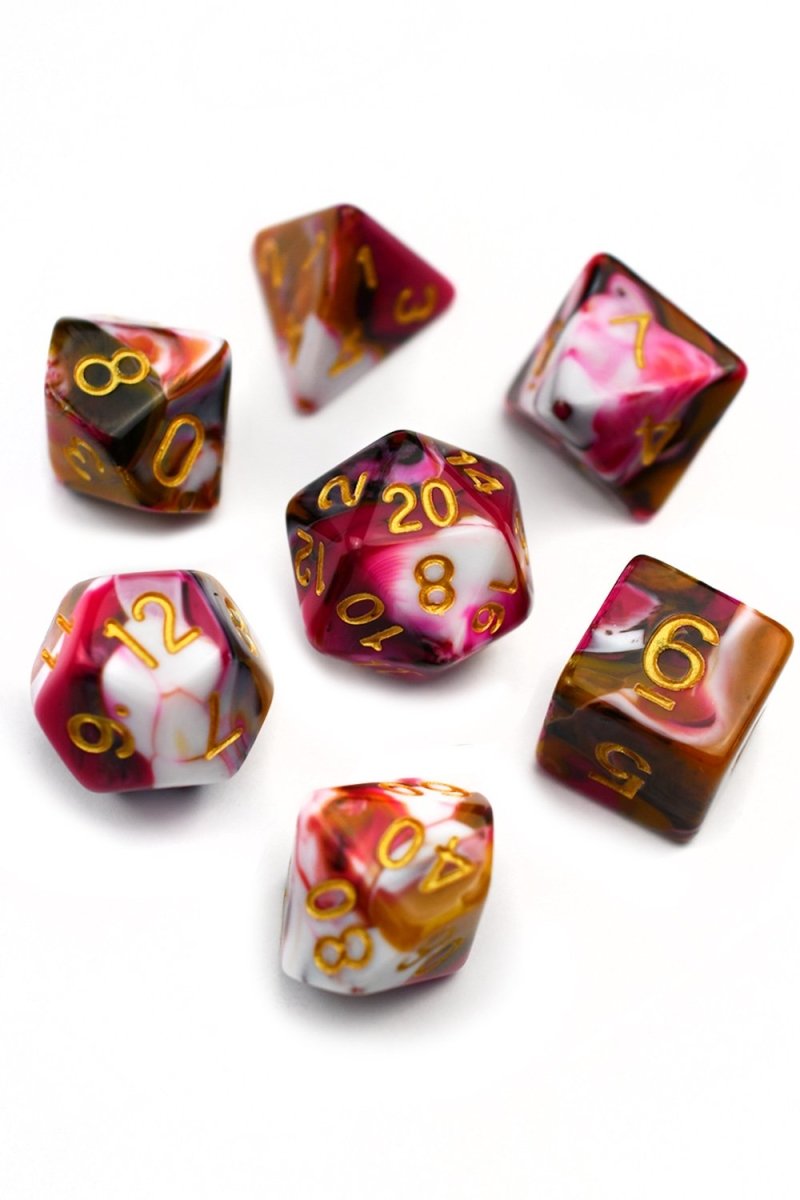 Raspberry Ripple - Harlequin Acrylic Dice Set - GAMETEEUK