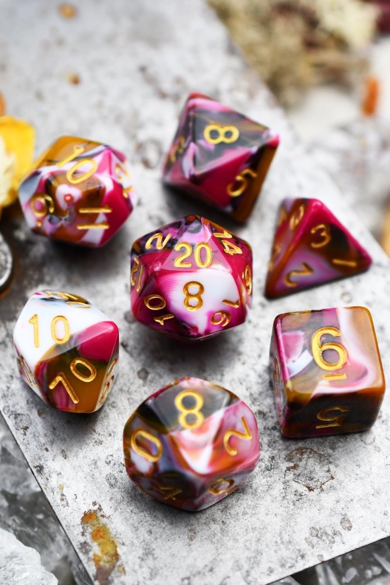 Raspberry Ripple - Harlequin Acrylic Dice Set - GAMETEEUK