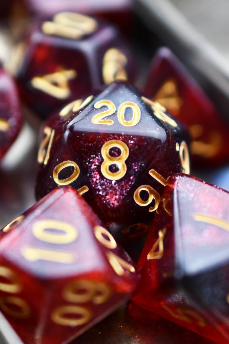 Vampiric Kiss - Blood Drop Acrylic Dice Set - GAMETEEUK