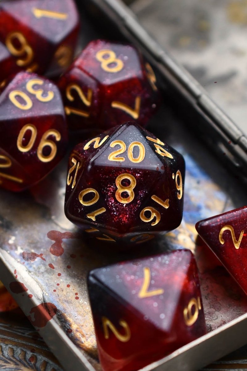 Vampiric Kiss - Blood Drop Acrylic Dice Set - GAMETEEUK