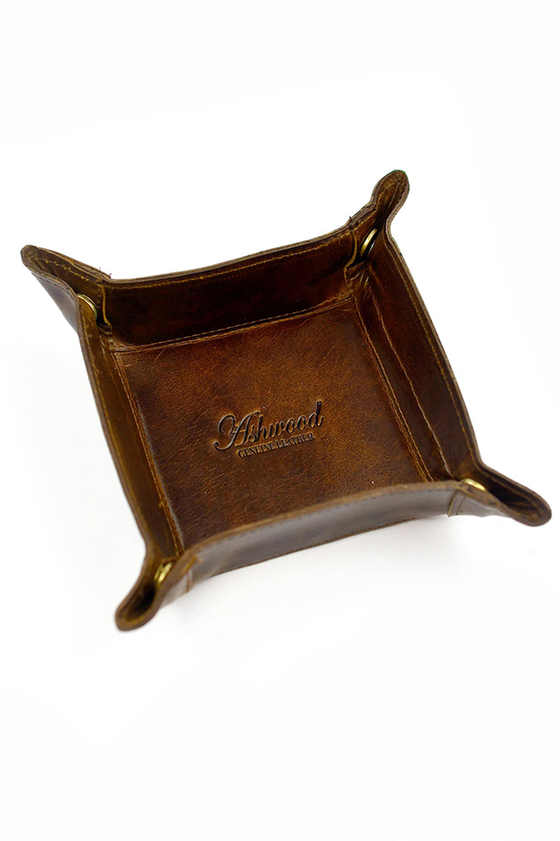 Luxury Ashwood Compact Leather Dice Tray - Classic Brown