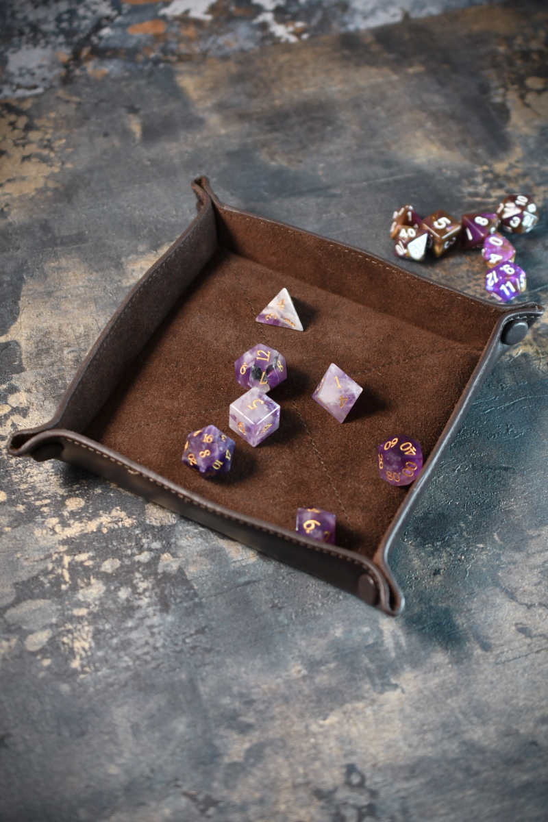 Luxury Ashwood Compact Leather Dice Tray - Classic Brown