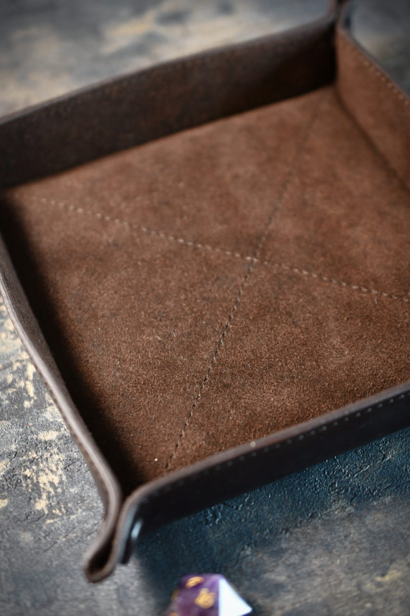 Luxury Ashwood Compact Leather Dice Tray - Classic Brown