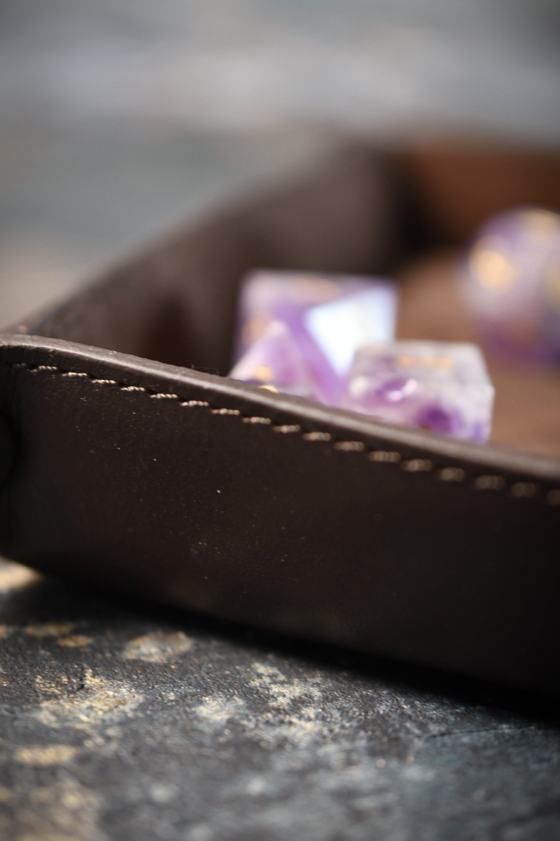 Luxury Ashwood Compact Leather Dice Tray - Classic Brown
