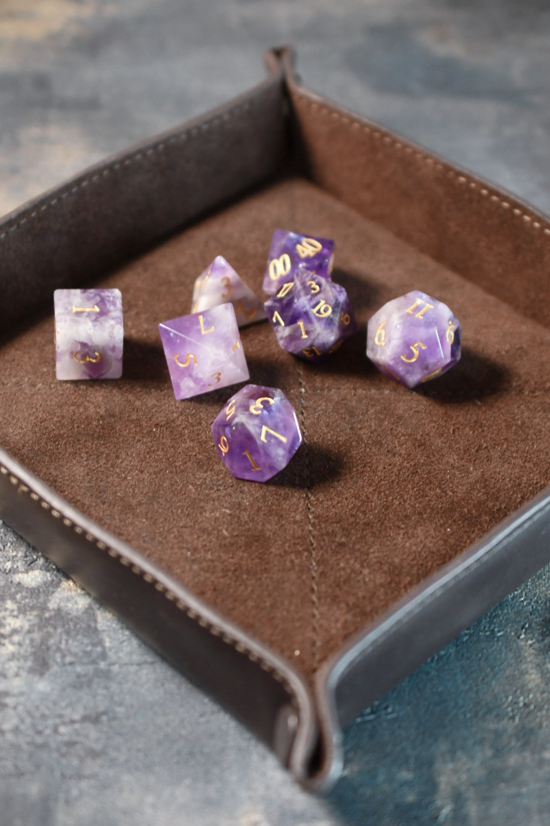 Luxury Ashwood Compact Leather Dice Tray - Classic Brown