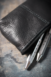 Fine Leather Pencil Case - Midnight Black