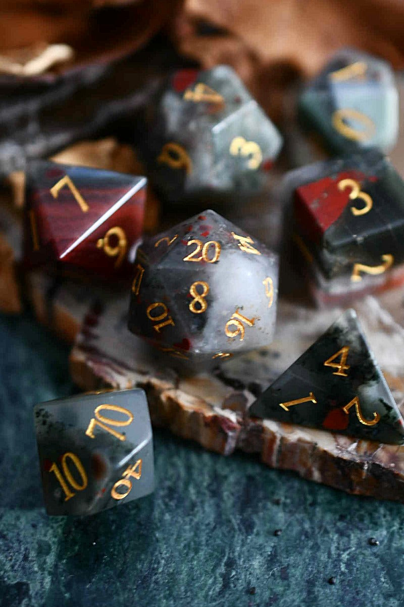 Bloodstone Gemstone Dice Set