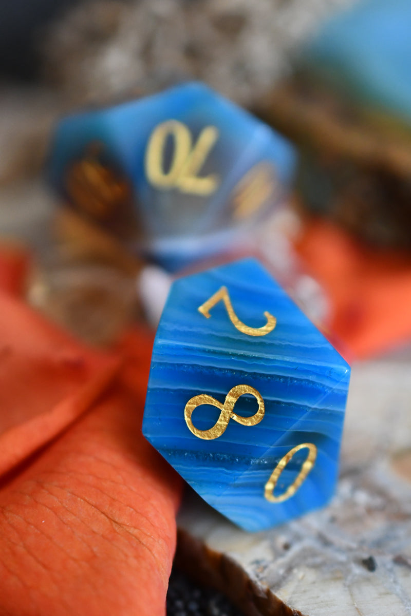 Blue Agate Gemstone Dice Set