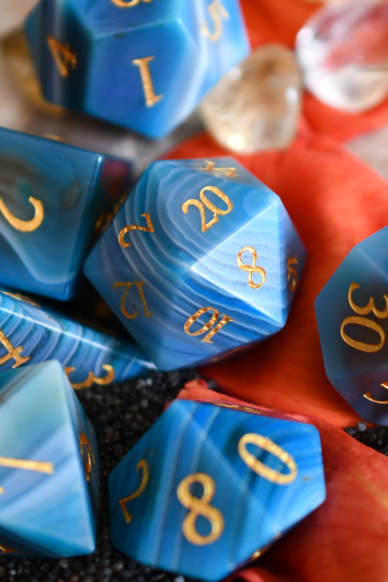 Blue Agate Gemstone Dice Set