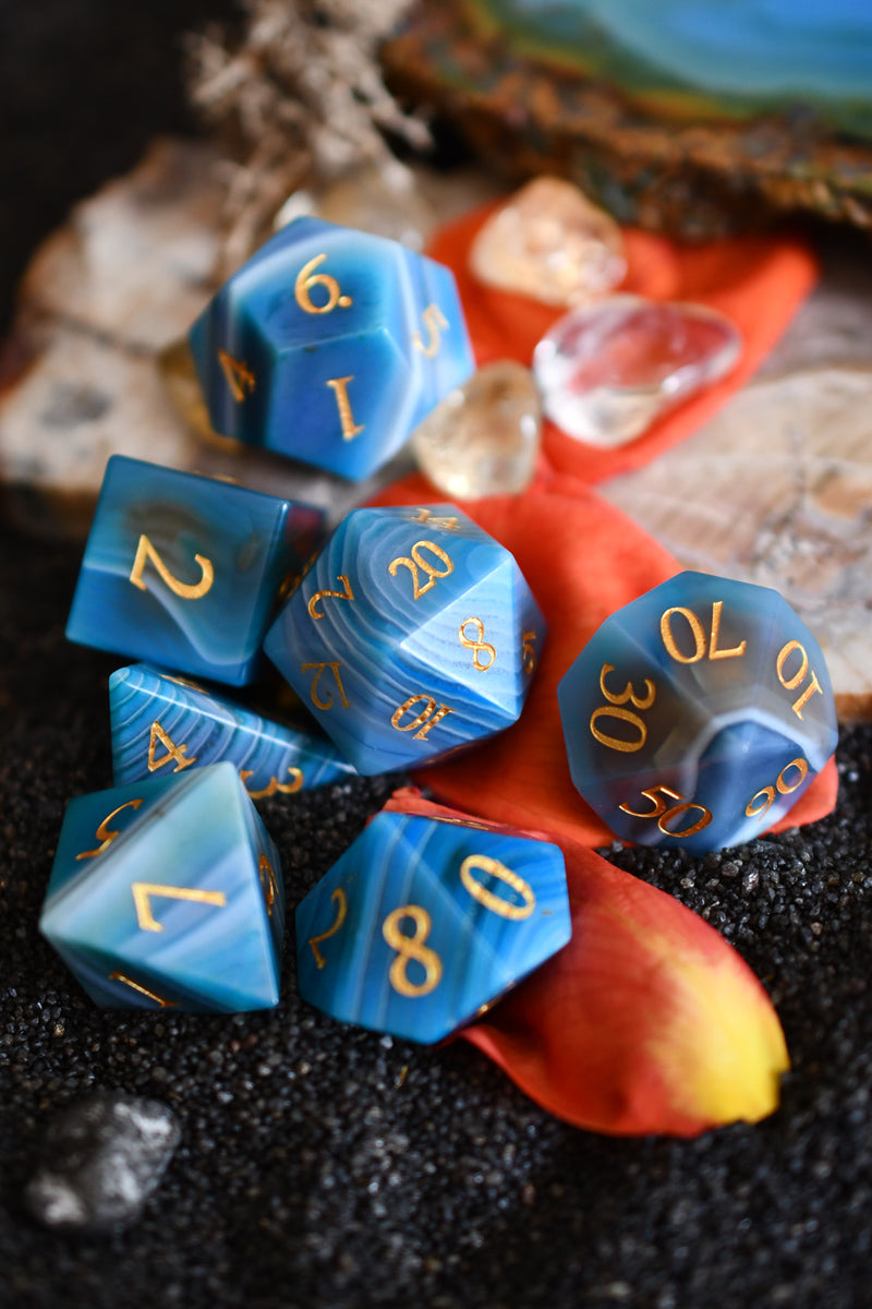 Blue Agate Gemstone Dice Set