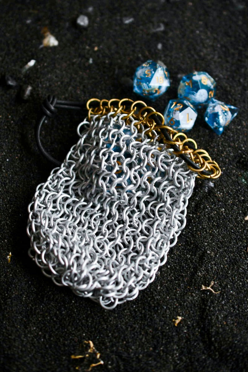 Chainmail Dice Bag with Brass Detail