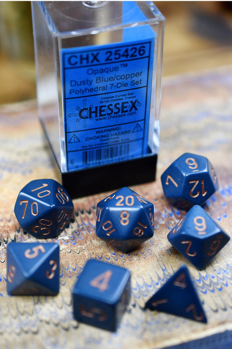 Chessex Dice Set - Dusty Blue/Copper Opaque™️