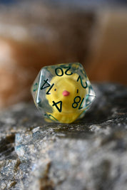 Hen, Chick and Eggs - Acrylic Dice Set with Bonus XL d20