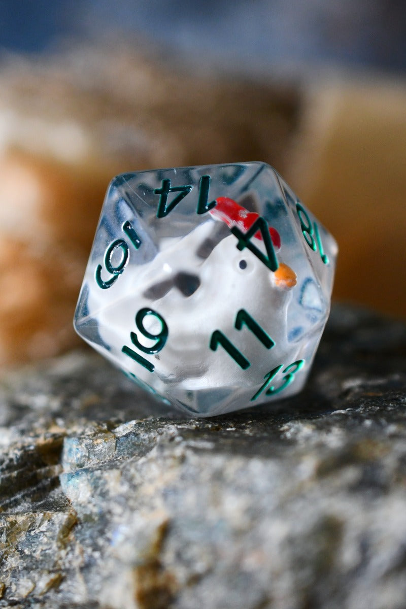 Hen, Chick and Eggs - Acrylic Dice Set with Bonus XL d20