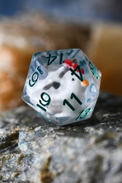 Hen, Chick and Eggs - Acrylic Dice Set with Bonus XL d20