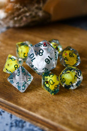 Hen, Chick and Eggs - Acrylic Dice Set with Bonus XL d20
