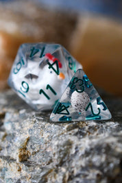Hen, Chick and Eggs - Acrylic Dice Set with Bonus XL d20