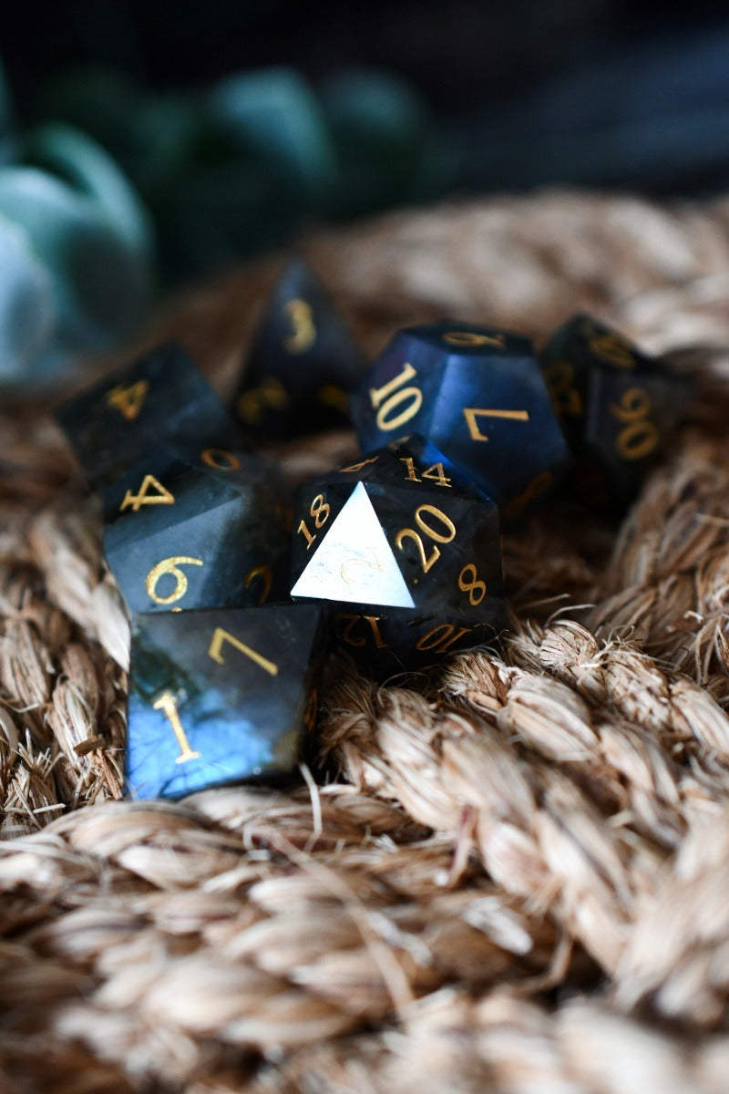 Dark Labradorite Gemstone Dice Set