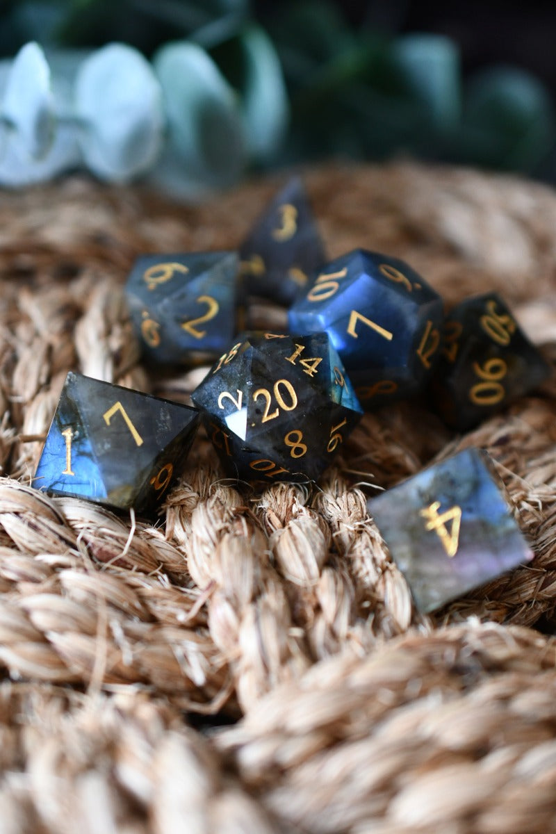 Dark Labradorite Gemstone Dice Set