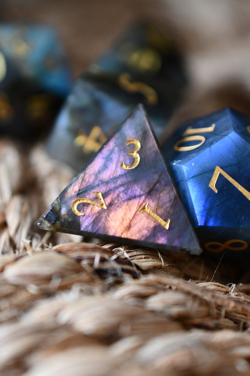 Dark Labradorite Gemstone Dice Set