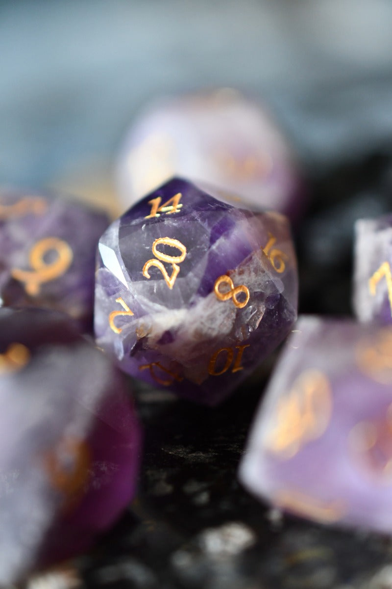 Diamond Cut Amethyst Gemstone Dice Set