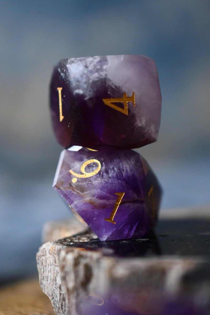 Diamond Cut Amethyst Gemstone Dice Set