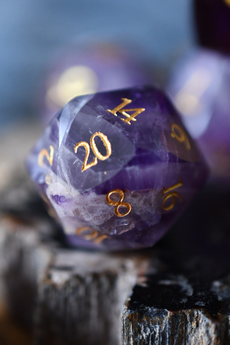 Diamond Cut Amethyst Gemstone Dice Set