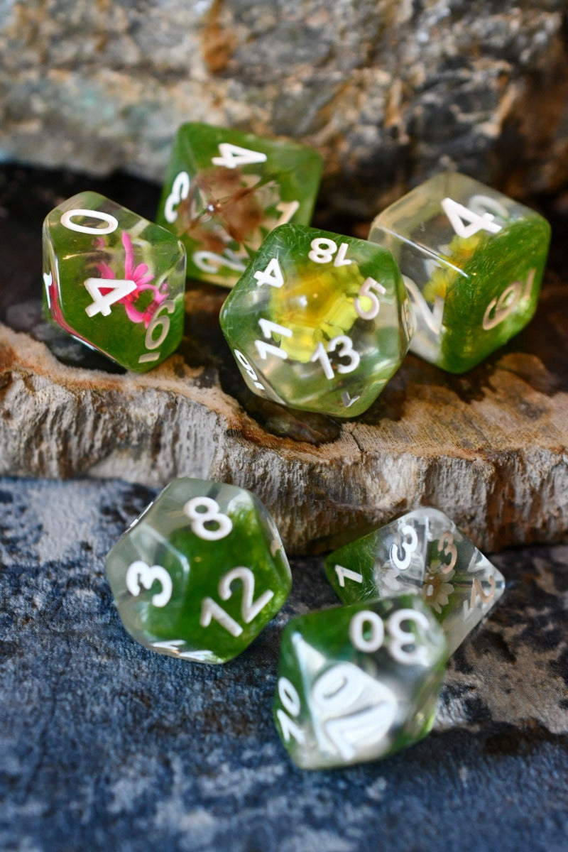 Botanical Specimens - Acrylic Dice Set with Real Flowers