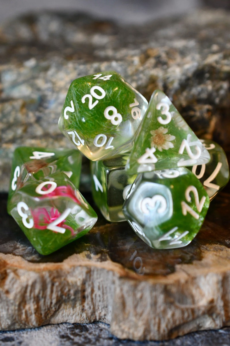 Botanical Specimens - Acrylic Dice Set with Real Flowers