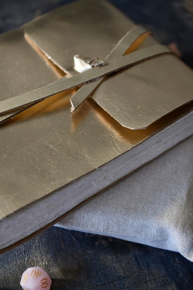 A5 Handmade Leather Luxury Paper Campaign Journal - Metallic Gold